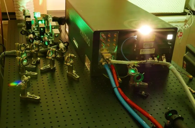 Optical bench setup of the femtosecond laser.